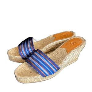 Stubbs & Wootton Womens Blue Striped Ribbon Wedged Espadrilles Size 37